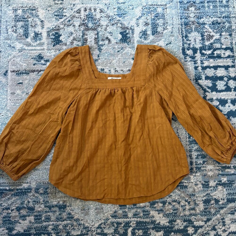 Madewell Square-Neck Bubble-Sleeve Top in Antique Gold